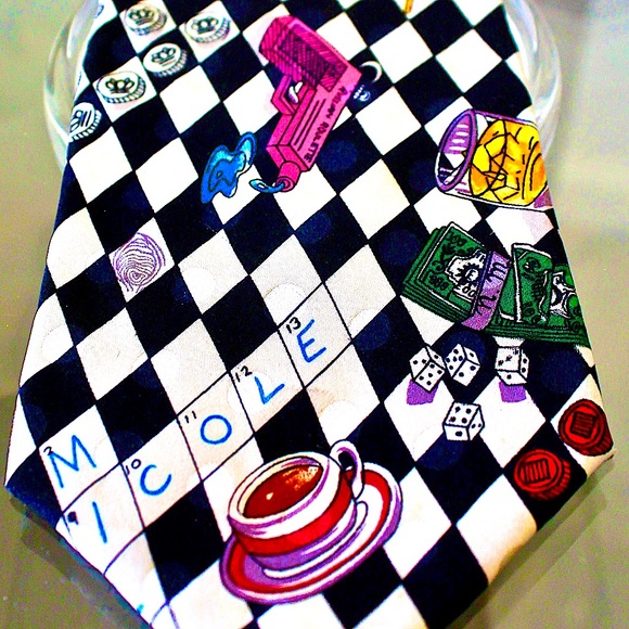 NICOLE MILLER MENS TIE 1991 VINTAGE "CROSSWORD PUZZLE" SILK WHIMSICAL - Picture 2 of 8